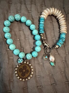 Turquoise Beaded Charm Bracelet Set - Women Jewelry